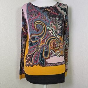 Etro Italy Paisley Print Long Sleeve Top Multicolor Wool Blend Size 40 (US 6)